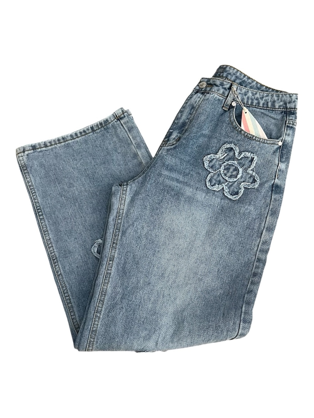 Cali 1850 Boho Baggy Jeans Wide Leg Flower Embroidered Y2K NWT
